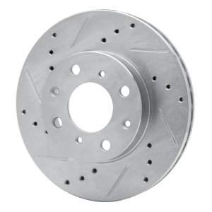 Honda Del Sol Brake Rotor (1) - Front Left - R1 Concepts - Drilled & Slotted - Silver - `90-`00